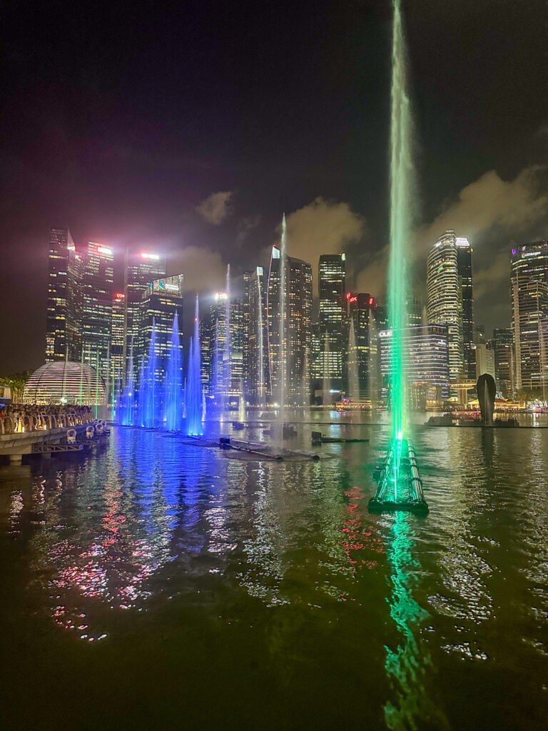 Singapore city water and light show at night