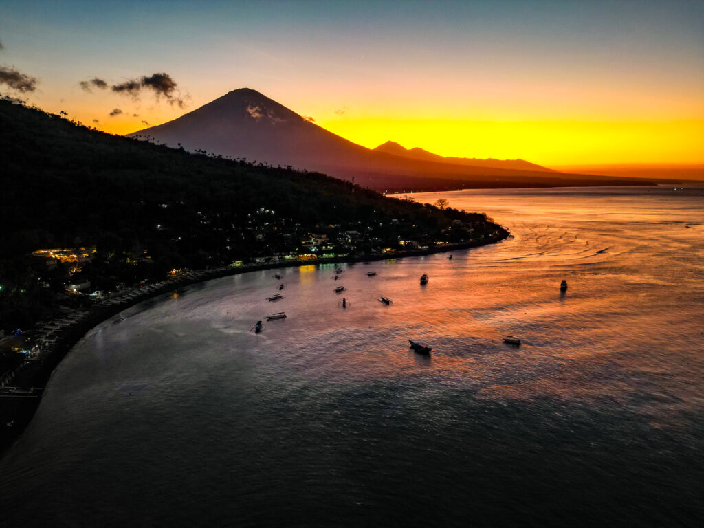 Volcano against sunset in Amed Bali