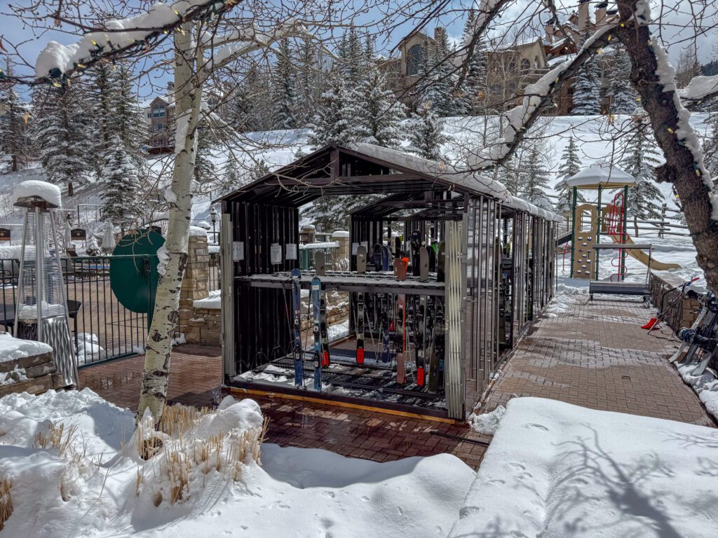 Ski valet storage at Park Hyatt Beaver Creek, offering convenient access to slope-side gear in a secure outdoor setup