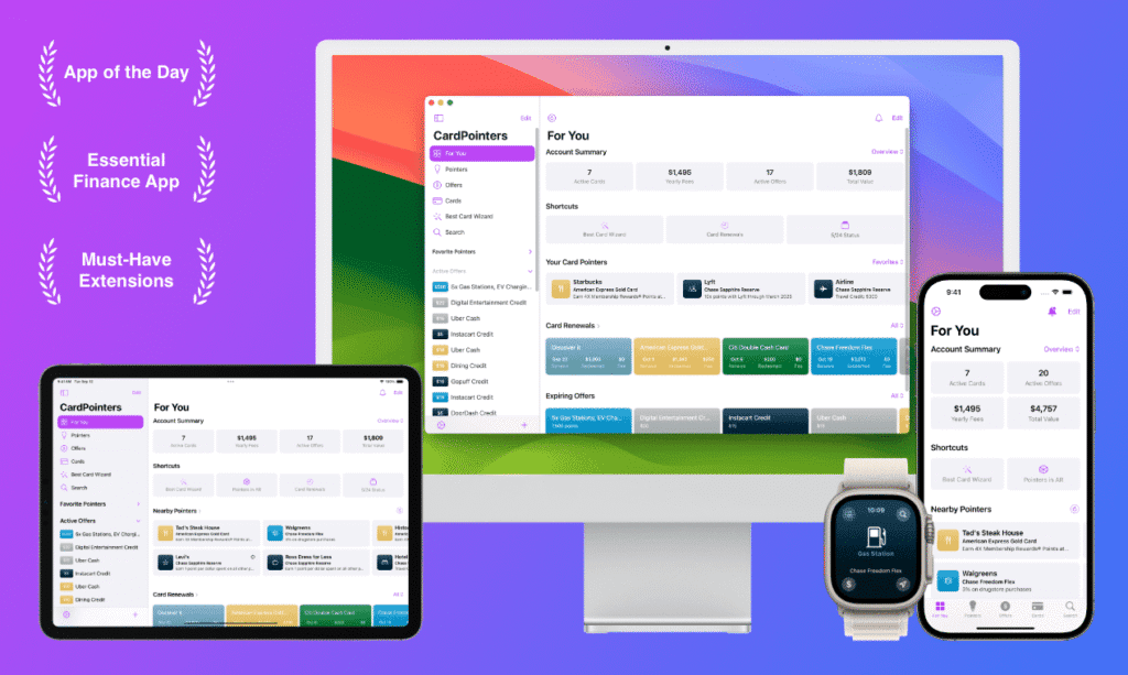 View of Cardpointers In different formats, like desktop, mobile, and apple watch